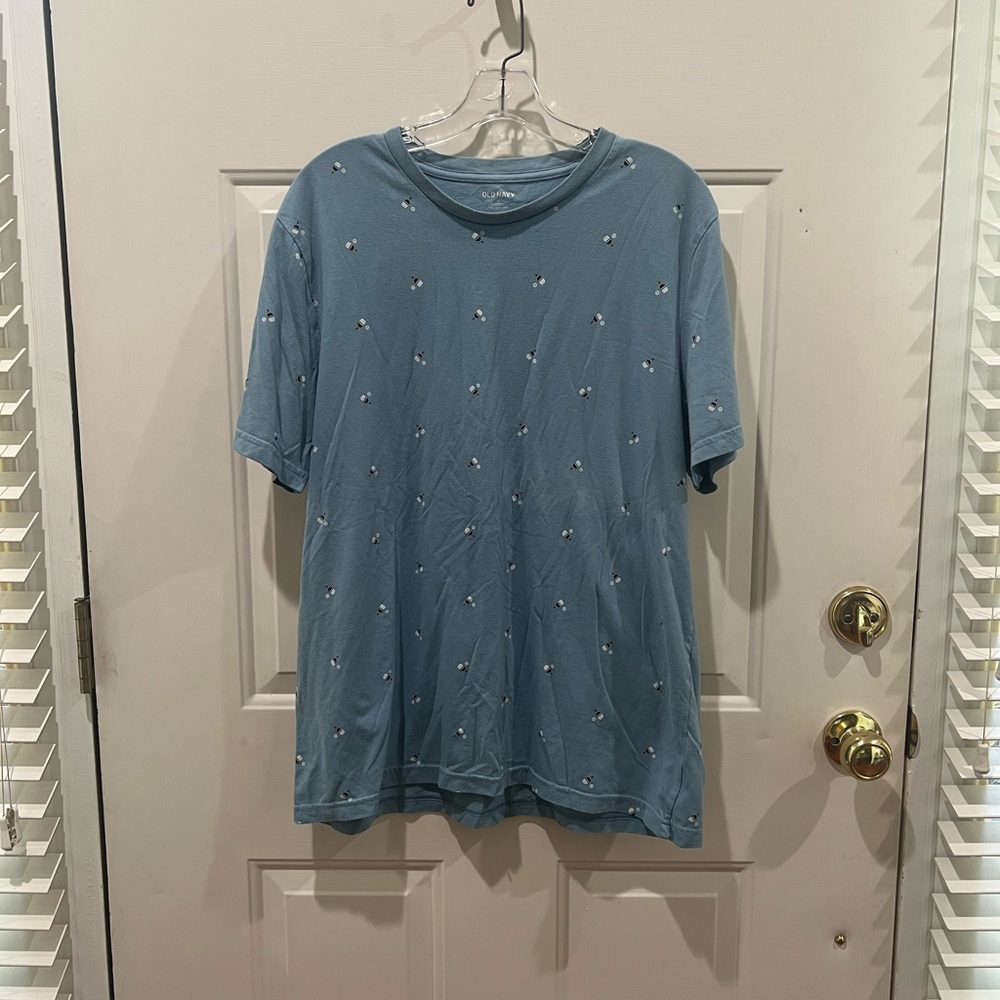 Old Navy Blue Short Sleeve Tee with Small Pickleballs & Paddles